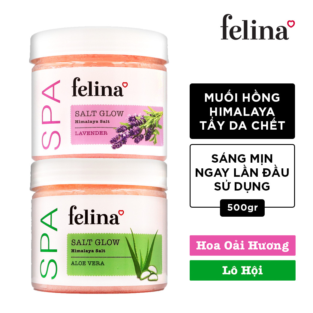 Combo 2 Hộp Muối tắm tẩy tế bào chết toàn thân Felina sạch sâu, sáng mịn chiết xuất muối hồng Himalaya cho mọi loại da 500gx2