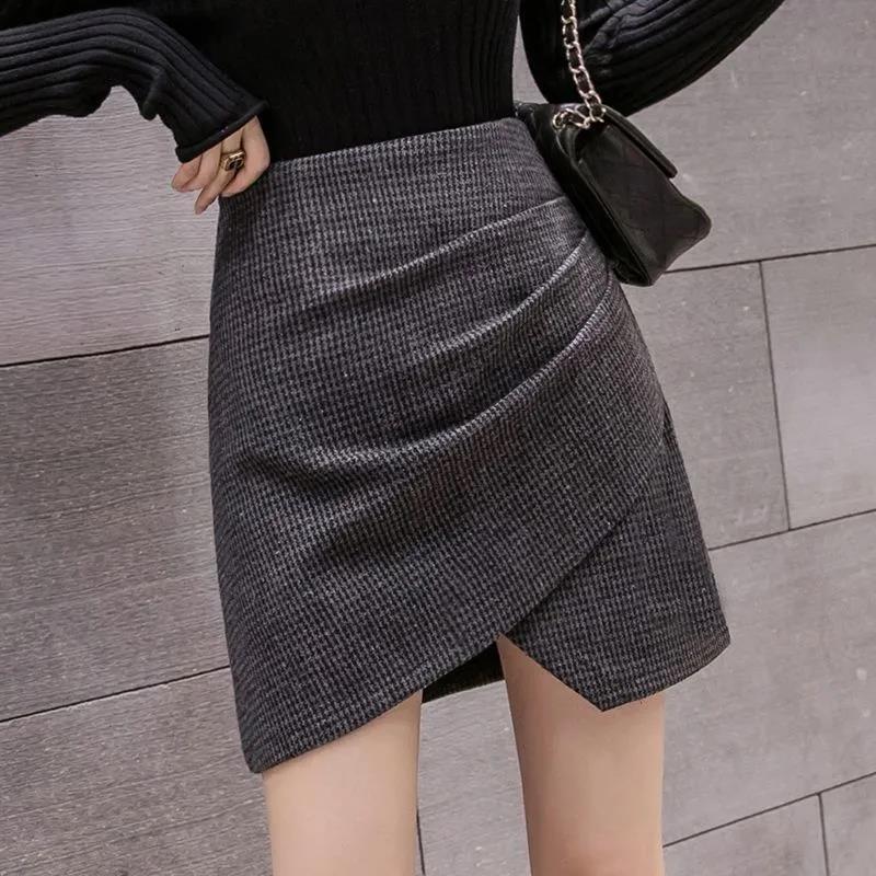 Chân Váy Len Ngắn Lưng Cao Họa Tiết Houndstooth Thời Trang Thu Đông Mới