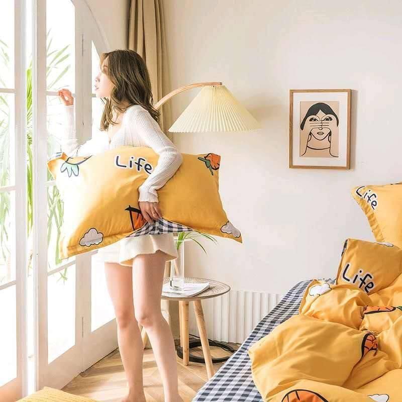 Bộ Chăn Ga Gối Cotton Poly Nhập Khẩu Cà Rốt Life Ga Kẻ Đủ size Miễn Phí Bo Chun