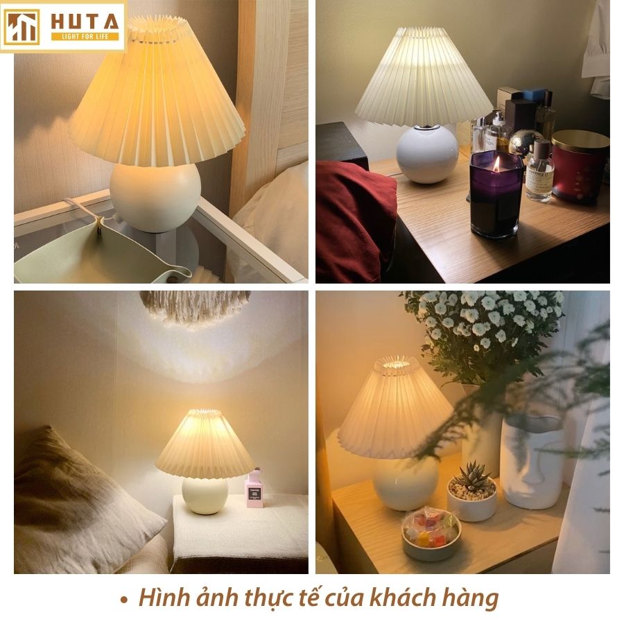 Đèn Ngủ Để Bàn Gốm Sứ Cao Cấp HUTA S8 Chao Xếp Ly Vintage Dễ Thương Decor Trang Trí Phòng Ngủ, Đọc Sách Đầu Giường, Điều chỉnh độ sáng, Đèn Vàng Bóng LED Tiết Kiệm Điện