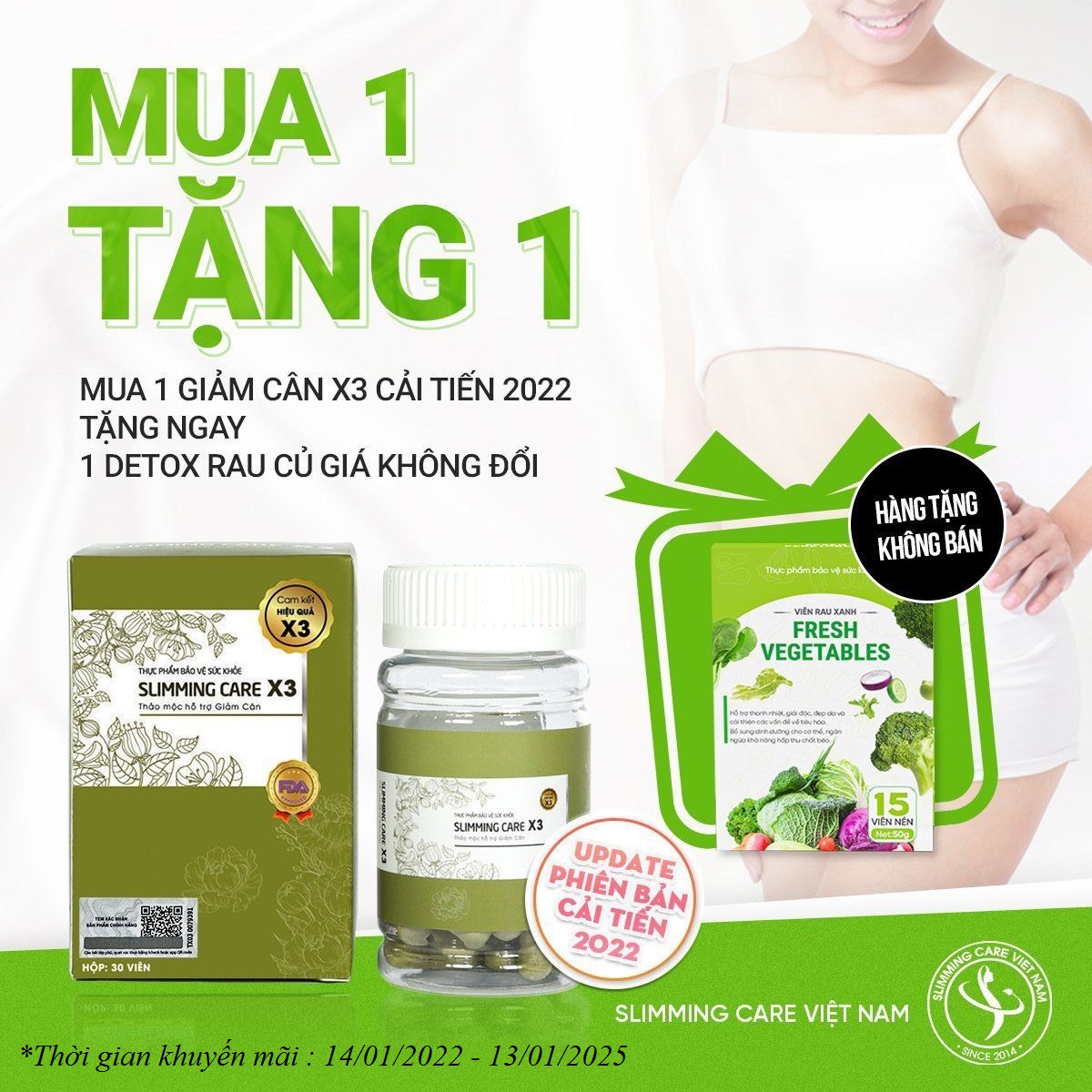 MUA 4 TẶNG 1 Thực phẩm bảo vệ sức khỏe Thảo mộc hỗ trợ giảm cân Slimming Care hộp 30 viên