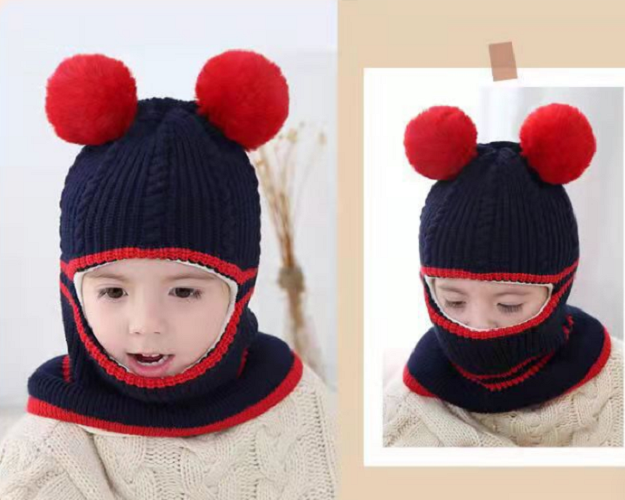 Hình ảnh Mũ len liền khăn cao cấp cho bé trai và bé gái, nón len quả bông mẫu mới