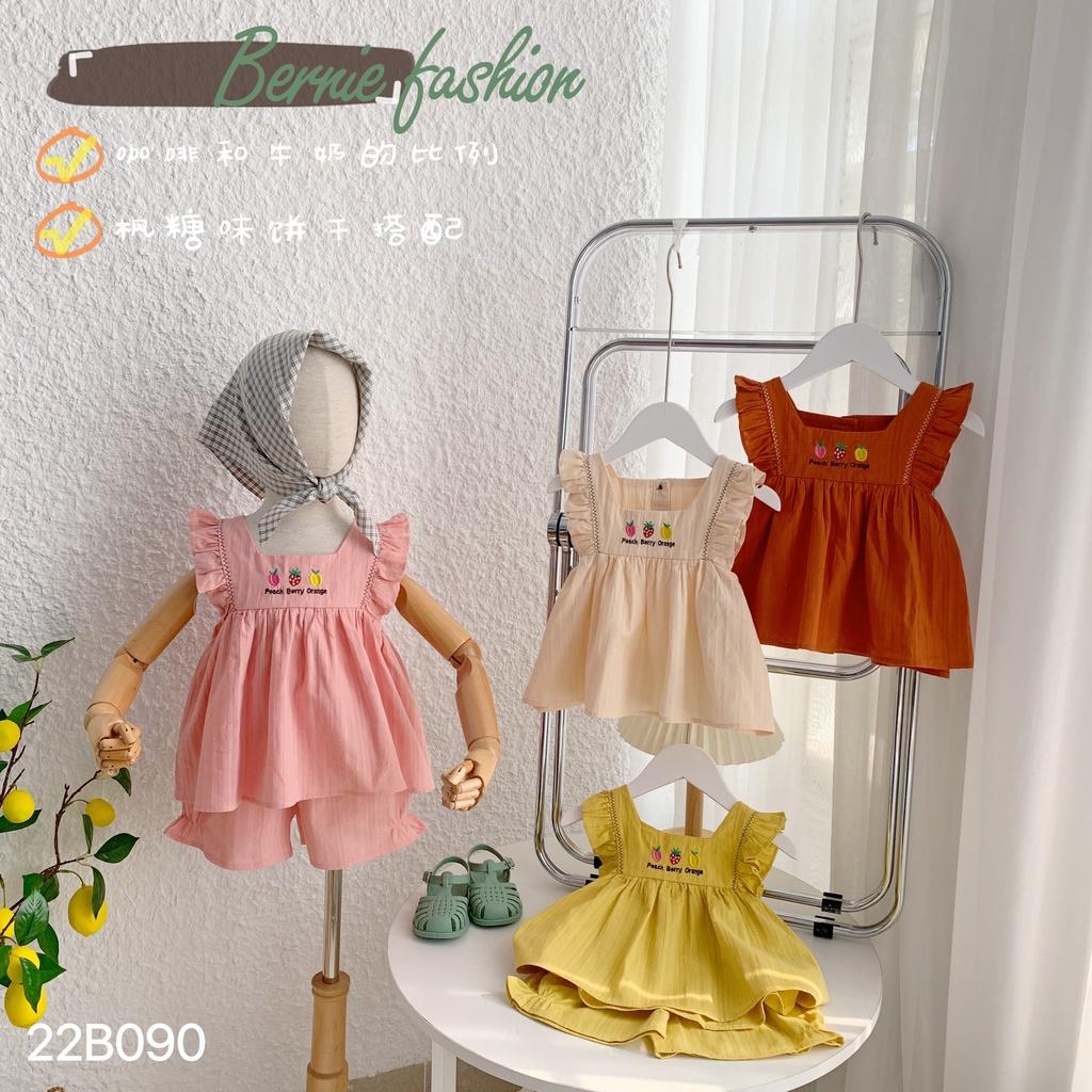 Bộ đũi cho bé 9m-6 tuổi sát nách cánh tiên thêu 3 quả cam, Bộ hè bé gái vải nhẹ thoáng mát điệu đà