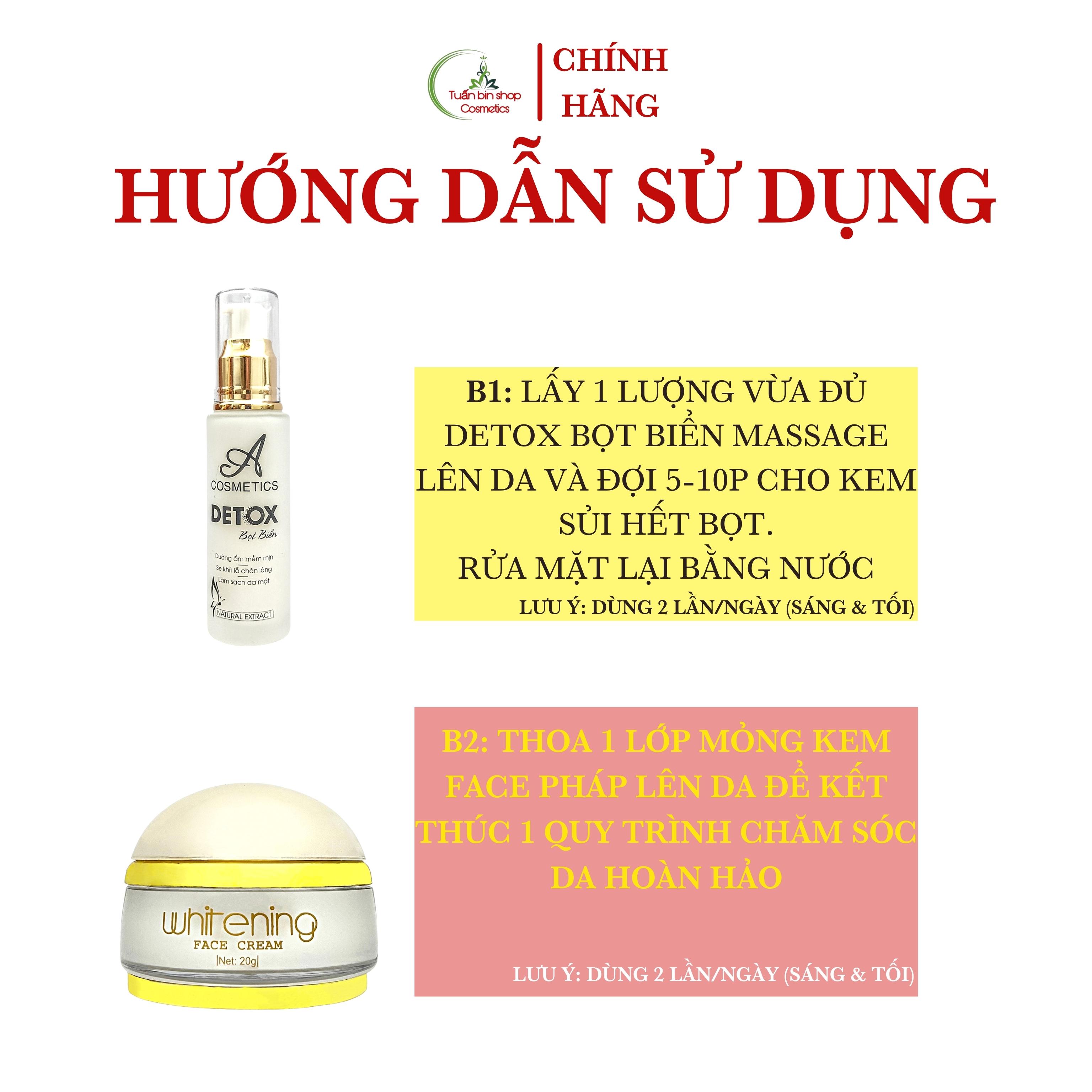 Combo dưỡng trắng da mặt, thải độc da, giảm mụn Acosmetics, kem face pháp, detox bọt biển 70g