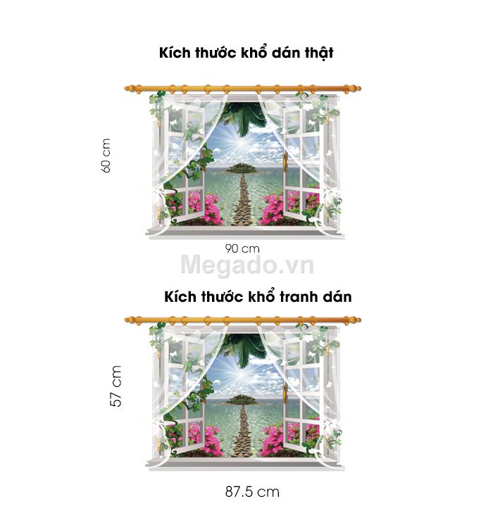 Decal dán tường Cửa sổ thác nước và xe đạp xanh - HP352