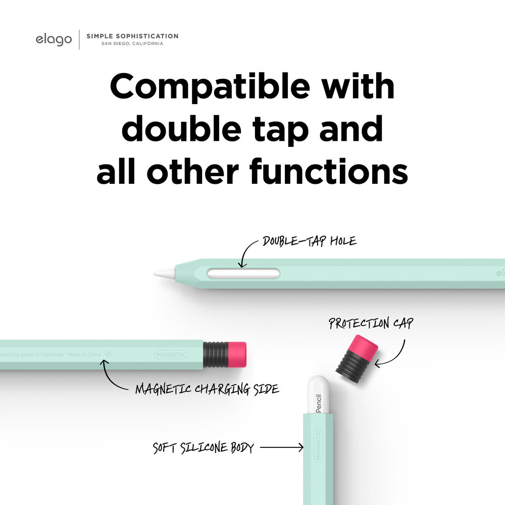 Bao Elago Silicone Dành Cho Apple Pencil 2, Kiểu Dáng Bút Chì, Chống Bẩn, Chống Trầy,Sạc Không Cần Tháo - Hàng Chính Hãng