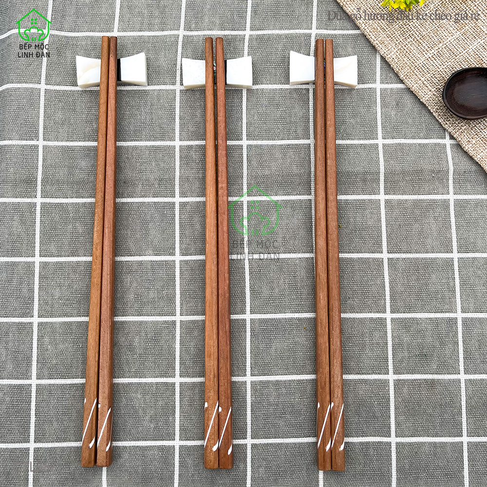 Đũa ăn cơm gỗ tự nhiên khảm chéo HAHANCO [CTL587] Bộ 10 đôi không hóa chất nhuộm tẩy
