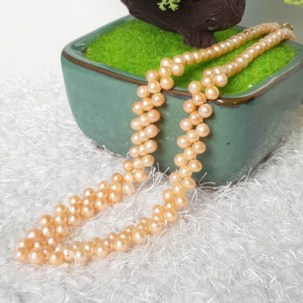 Vòng Cổ Ngọc Trai Nước Ngọt Thiên Nhiên Cao Cấp - Chuỗi Kết Hạt Tròn - Trang Sức Cô Tấm - Quà Tặng Bạn Gái - OTIS PEARL - Cam - CTJ0410 + Tặng Kèm Bông Tai Nụ Bạc