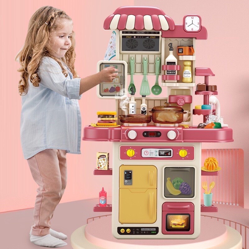 Đồ chơi nấu ăn cho bé 48 chi tiết cỡ lớn cao 70cm / bộ nhà bếp nấu nướng có hiệu ứng khói, nước