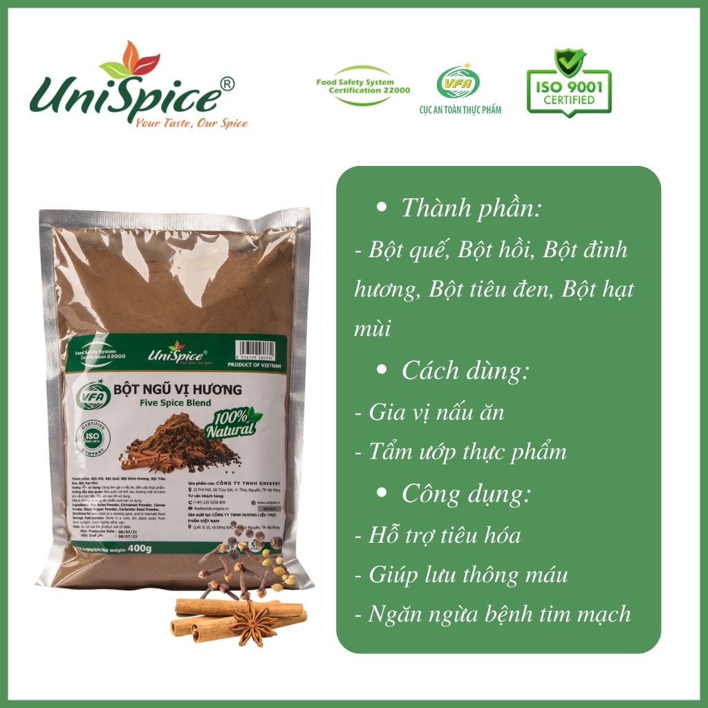 Bột ngũ vị hương Unispice túi 400g- Gia vị tự nhiên/ tẩm ướp thịt nướng, hầm, làm bánh