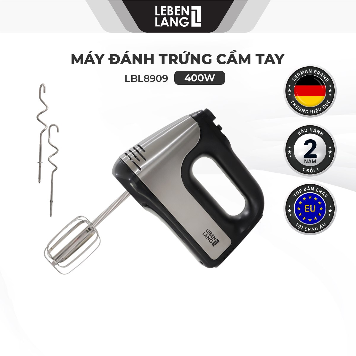 Máy đánh trứng Lebenlang LBL8908, máy trộn cầm tay 5 tốc độ, công suất lớn 400W, bảo hành 2 năm - hàng chính hãng