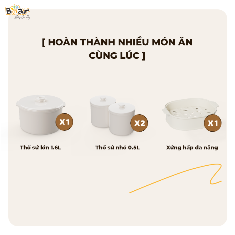 Nồi Nấu Chậm Bear 1,6L Đa Năng 6 Chế Độ Ninh Nấu Hầm Hấp Tiết Kiệm Thời Gian Giữ Trọn Chất Dinh Dưỡng -  SB-NNC16 Hàng chính hãng