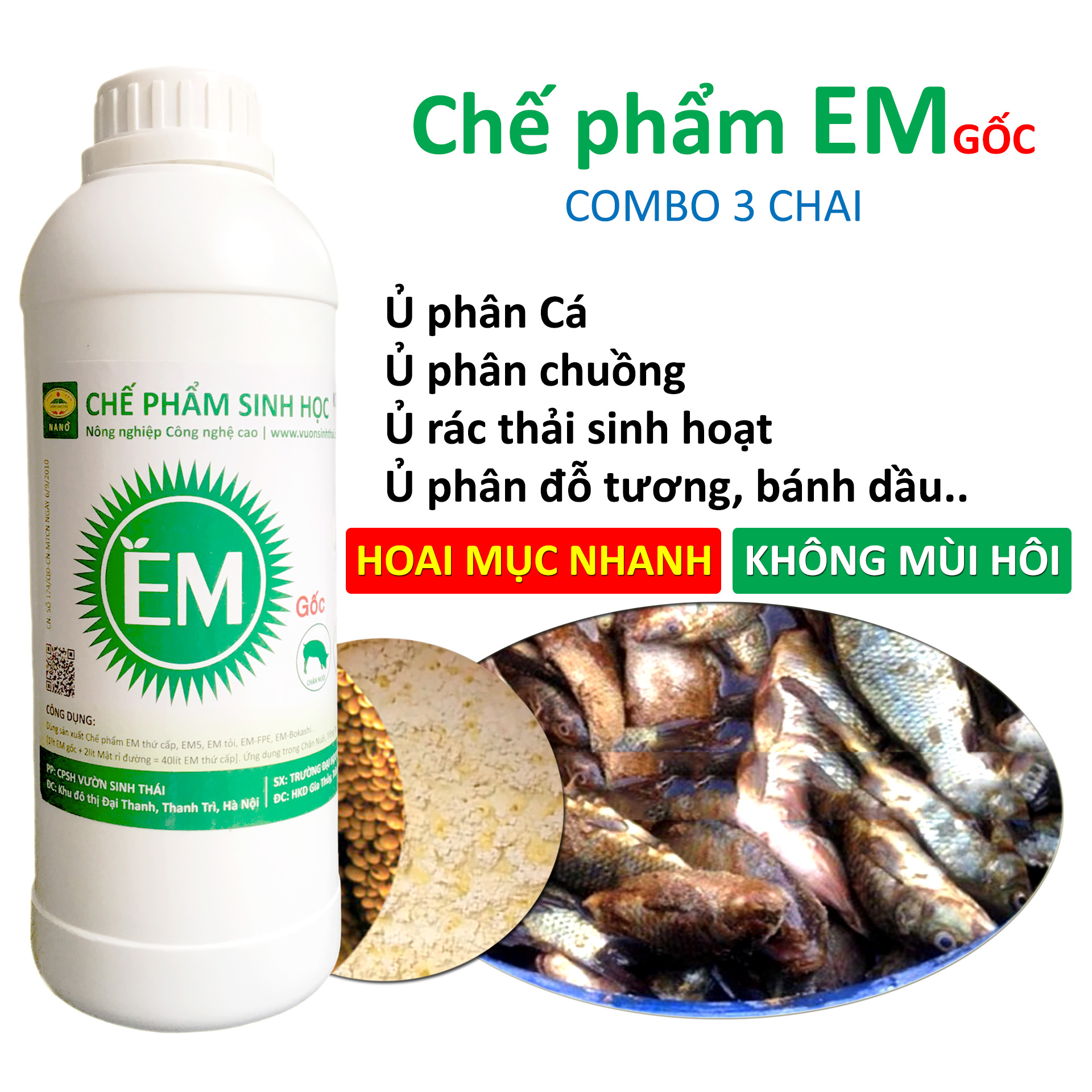 Combo 3 chai Chế phẩm sinh học EM gốc (1lit). Ủ phân cá, rác bã hữu cơ hoai mục không mùi hôi. Làm phân bón giàu dinh dưỡng cho cây trồng. Men vi sinh Đại Học Nông Nghiệp 1. HSD: 2 năm