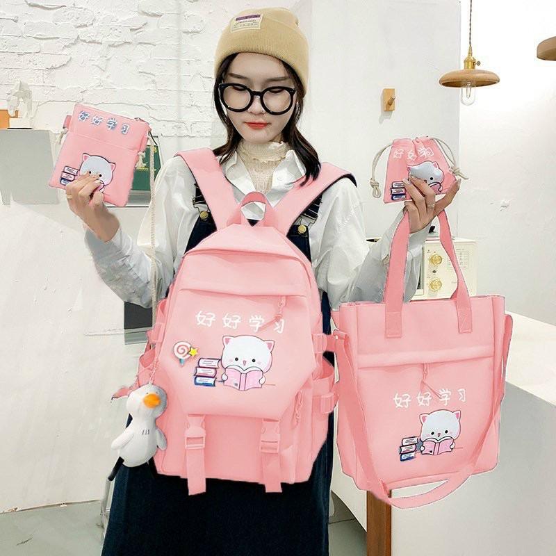 Set balo 4 món mèo cute đọc sách