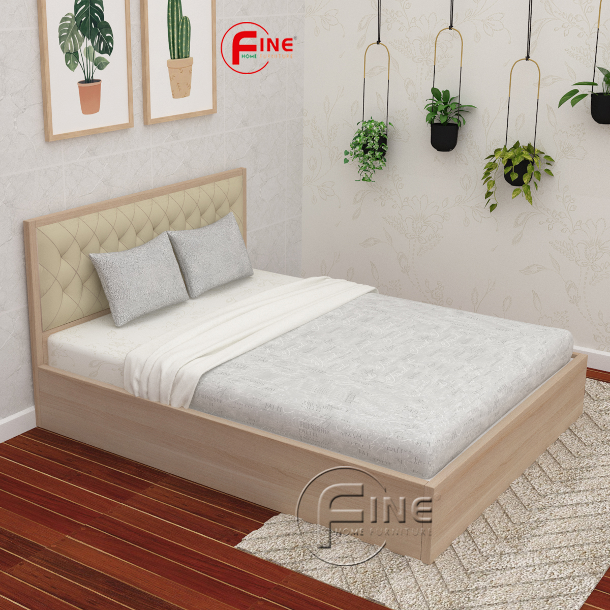 Giường Vai Đứng Đầu Nệm Hiện Đại Cao Cấp FINE FG195 Kích Thước 1m8