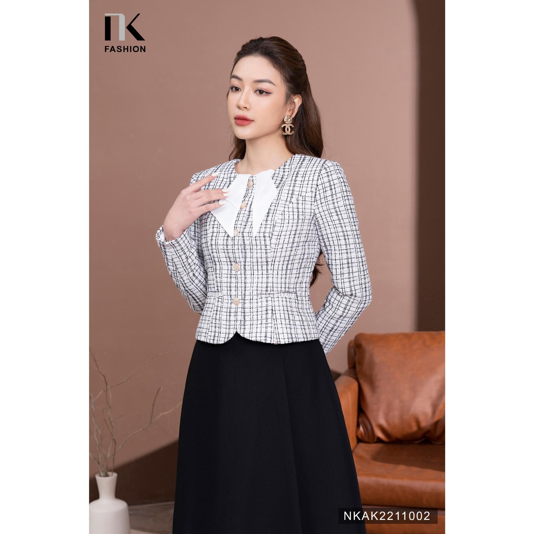 Áo Dạ Text Nơ Cổ NK FASHION Phong Cách Trẻ Trung Thanh Lịch Chất Vải Nhập Hàn Cao Cấp NKAK2211002