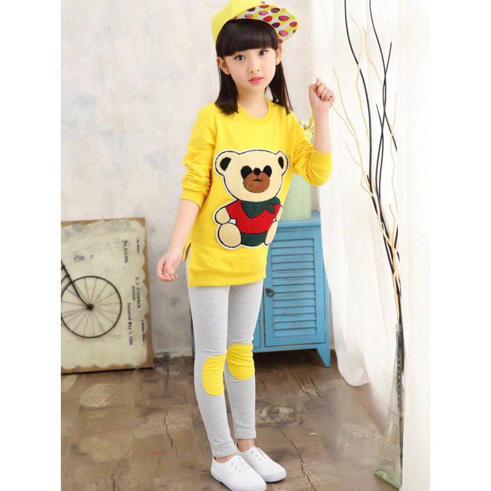 Bộ thu đông bé gái hình gấu xinh xinh ấm áp hàng vnxk