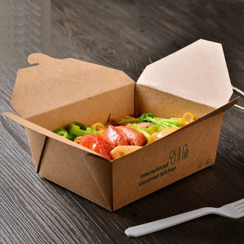 50 Hộp giấy kraft nâu móc chéo đựng cơm văn phòng, salad, xôi, bún đậu, đồ ăn mang về