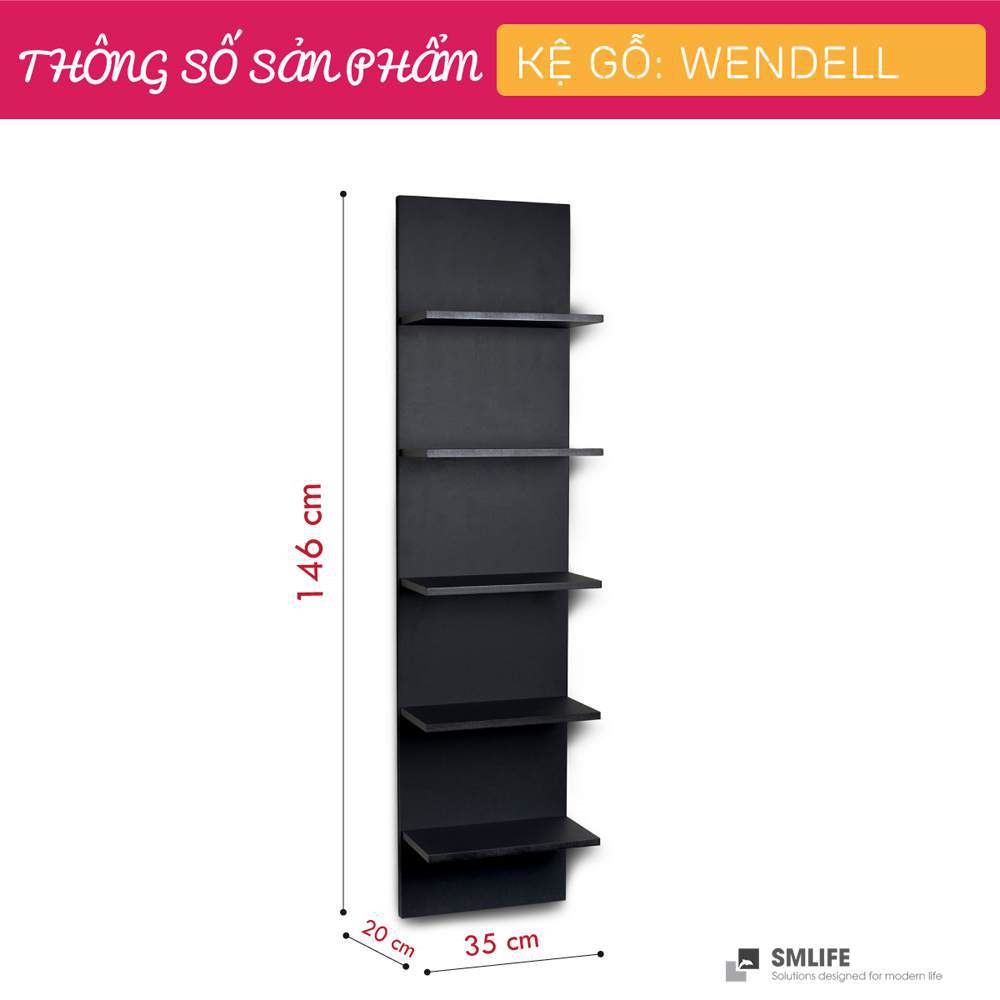 Kệ gỗ treo tường trang trí hiện đại SMLIFE Wendell | Gỗ MDF dày 17mm chống ẩm | D35xR20xC146cm