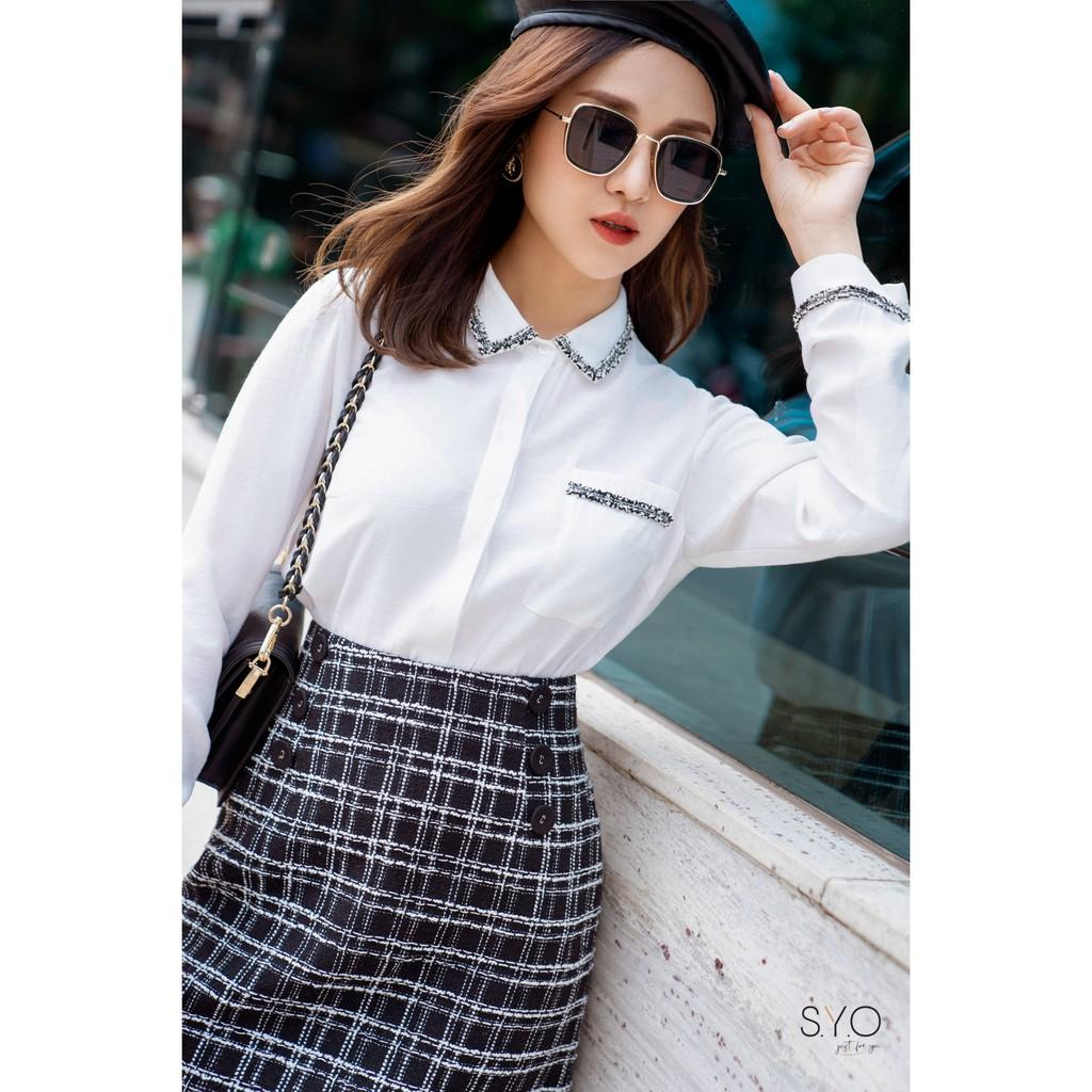 Chân Váy Tweed Caro Cạp Liền Khuy Đính - SYO - V2820017