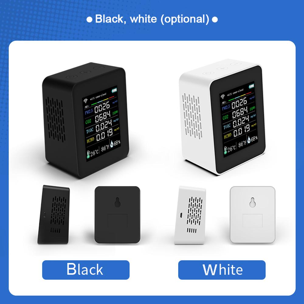 Tuya Wifi Portable Air Quality Meter 7in1 PM2.5 CO2 TVOC HCHO AQI Temperature Humidity Tester 2.8inch TFT Color Display Carbon Dioxide Detector Support Cellphone APP Control with Calendar Function