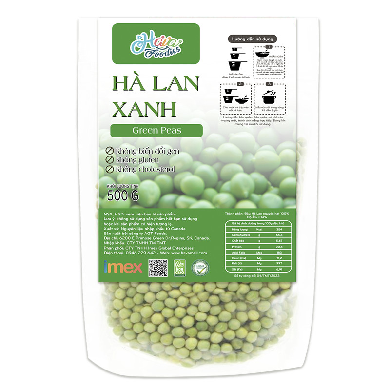 Đậu Hà Lan Xanh Nguyên Hạt Havafoodies Túi 500g – Green Peas