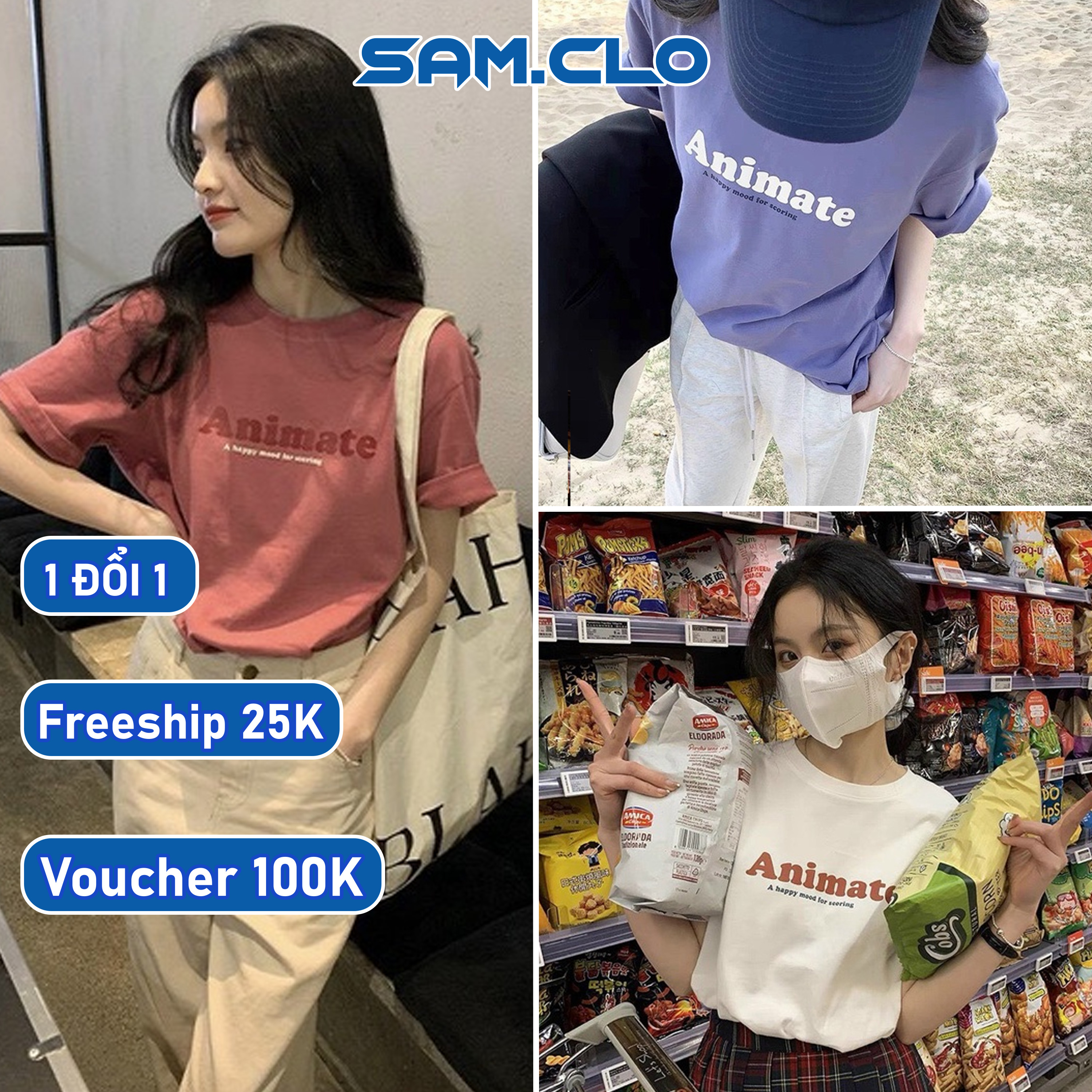 Áo thun tay lỡ nam nữ SAM CLO phông form rộng Unisex mặc cặp, nhóm, lớp, in chữ ANIMATE