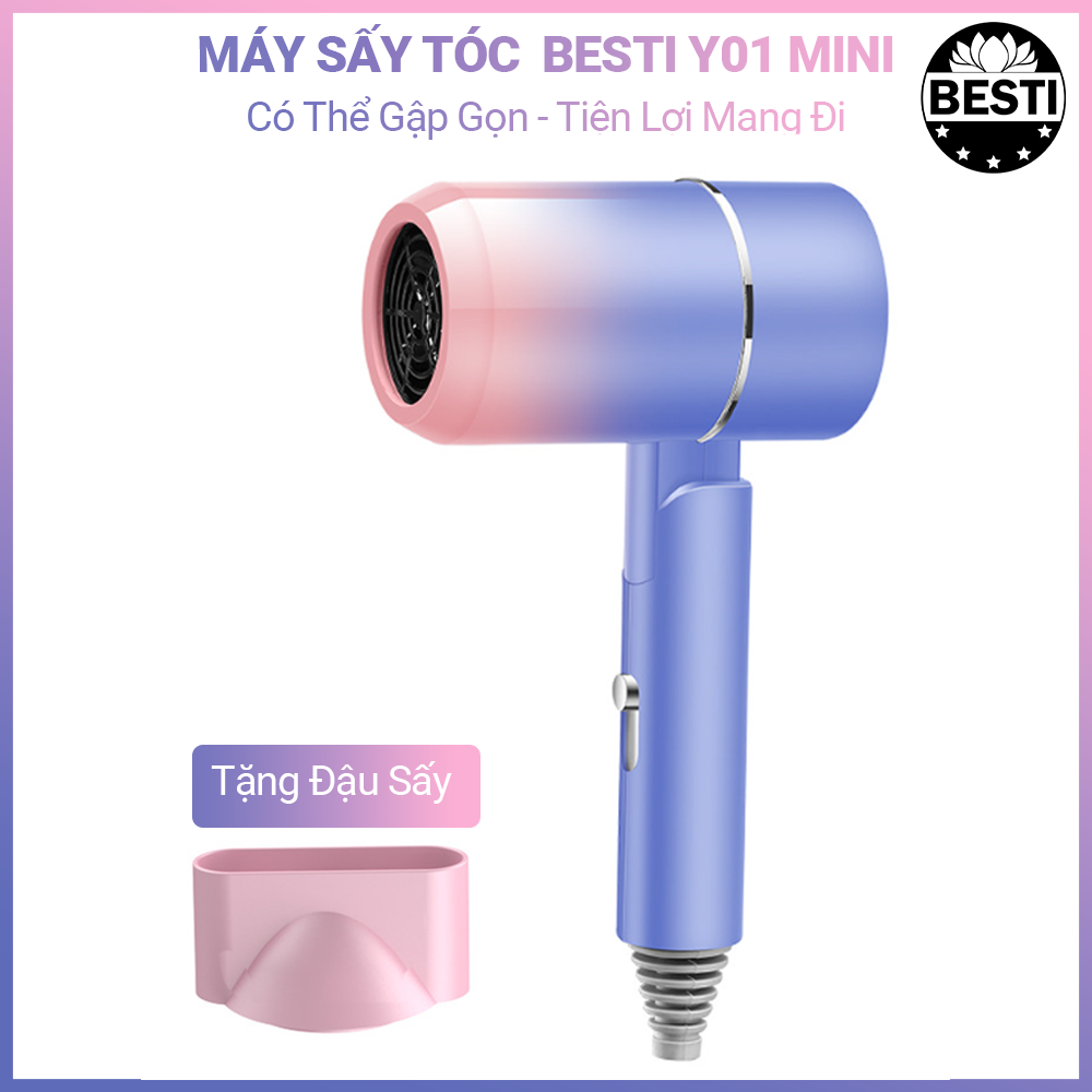 Máy Sấy Tóc Mini Gấp Gọn Besti Cao Cấp, Công Suất Lớn, Động Cơ Êm Ái, Ổn Định, Tặng Đầu Sấy Tạo Kiểu Tóc Chuyên Nghiệp - Hàng Chính Hãng