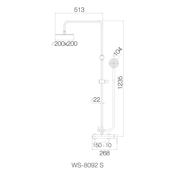 Bộ sen cây phun mưa nóng lạnh,bát sen vuông 8 WS-8092S - INOX SUS 304