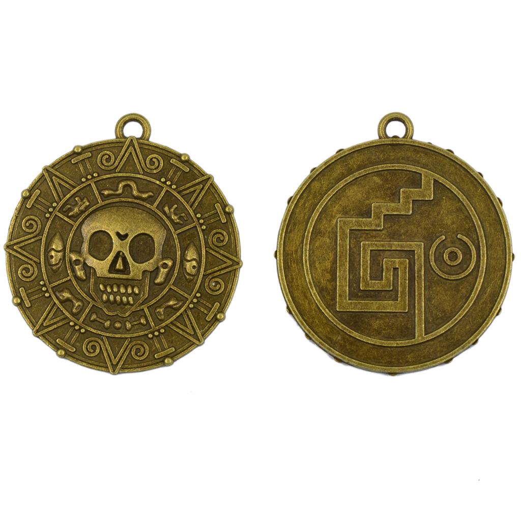3x6x Punk Halloween Pirates Aztec Coin Medallion Skull Necklace Pendant Bronze