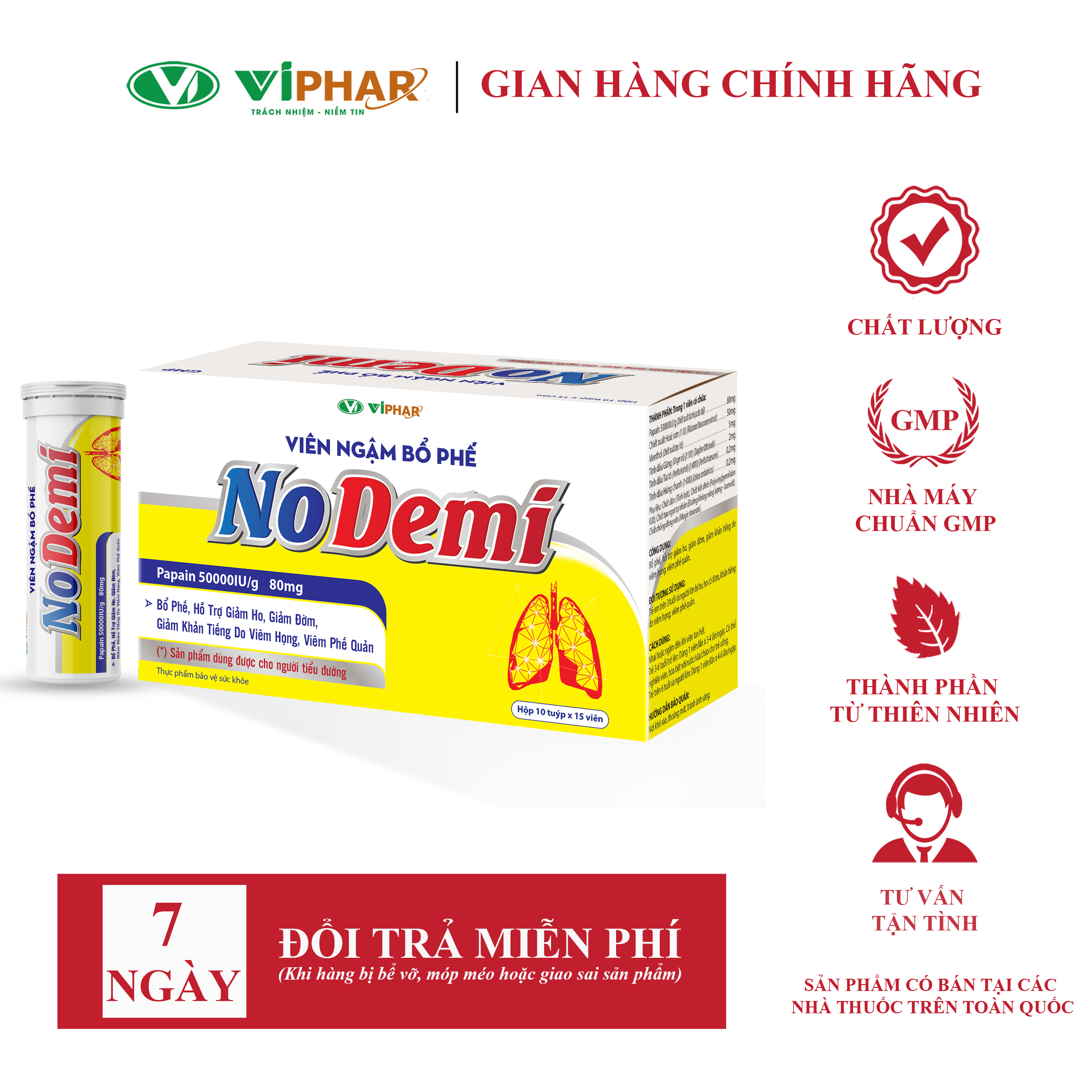 Viên Ngậm Bổ Phế, Giảm Ho, Giảm Đờm, Khản Tiếng Do Viêm Họng, Viêm Phế Quản Dùng Được Cho Người Tiểu Đường Nodemi Viphar