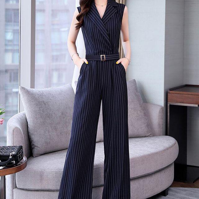 Jum dài kẽ sọc cổ vest thắt lưng kèm belt như hình