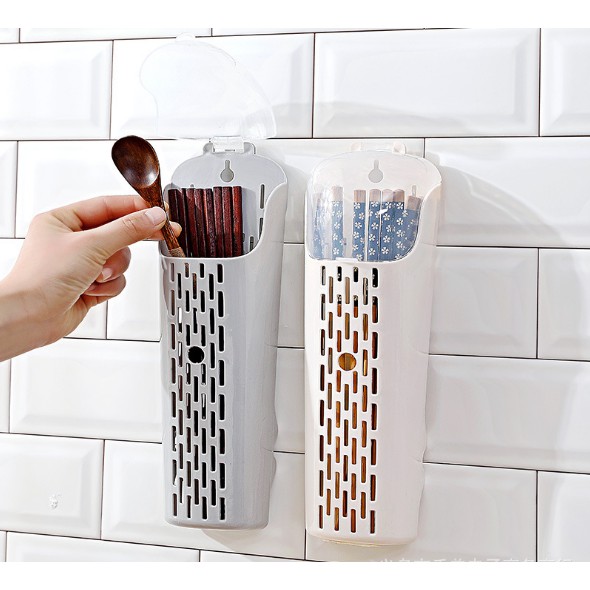 Ống Đựng Đũa Dán Tường Bằng Nhựa Có Nắp, Hũ Đựng Đũa Gắn Tường Nhỏ Gọn Tiện Lợi - Chính hãng MINIIN