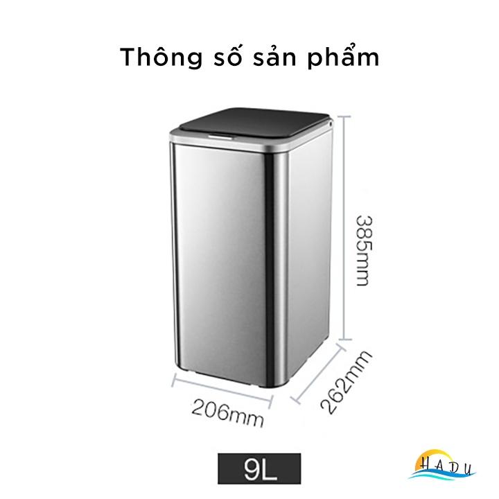 Thùng rác thông minh cảm ứng tự động đóng mở nắp 360 toàn bộ thân thùng 9 Lít chống ẩm chống bẩm bụi vân tay tốt HADU