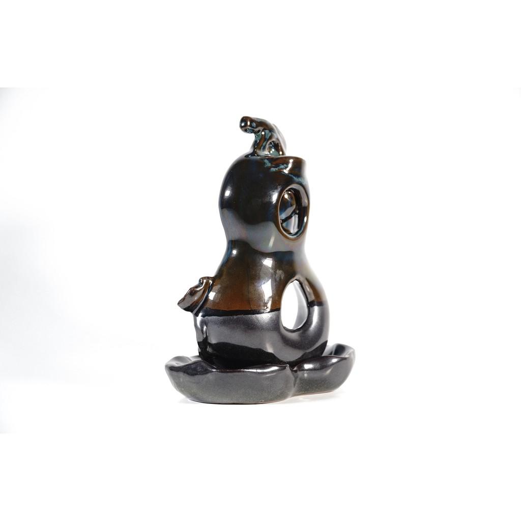 Thác khói trầm hương chảy ngược hồ lô giàu có gốm sứ tráng men VIP - Cao 16cm rộng 12cm