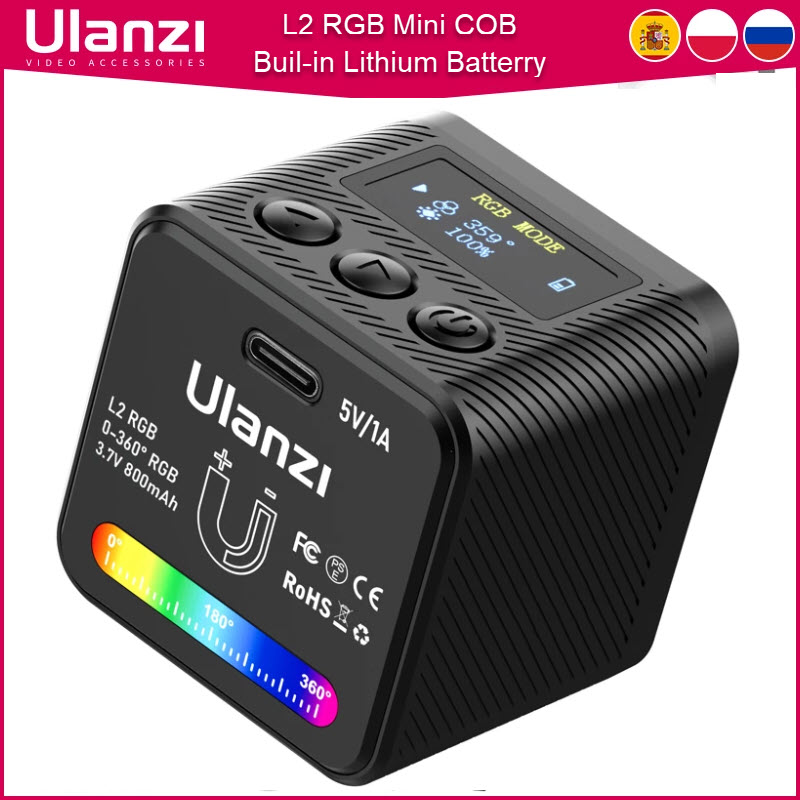 Đèn led COB Ulanzi L2 RGB dung lượng pin 800mAh tích hợp nam châm cùng 11 chế độ hiệu ứng sáng - Hàng Chính Hãng. ULANZI L2 RGB COB Video Light Mini Cube Lights, LED Camera Light 360° Full Color Portable Photography Video Lighting,11 Dynamic Light Effects