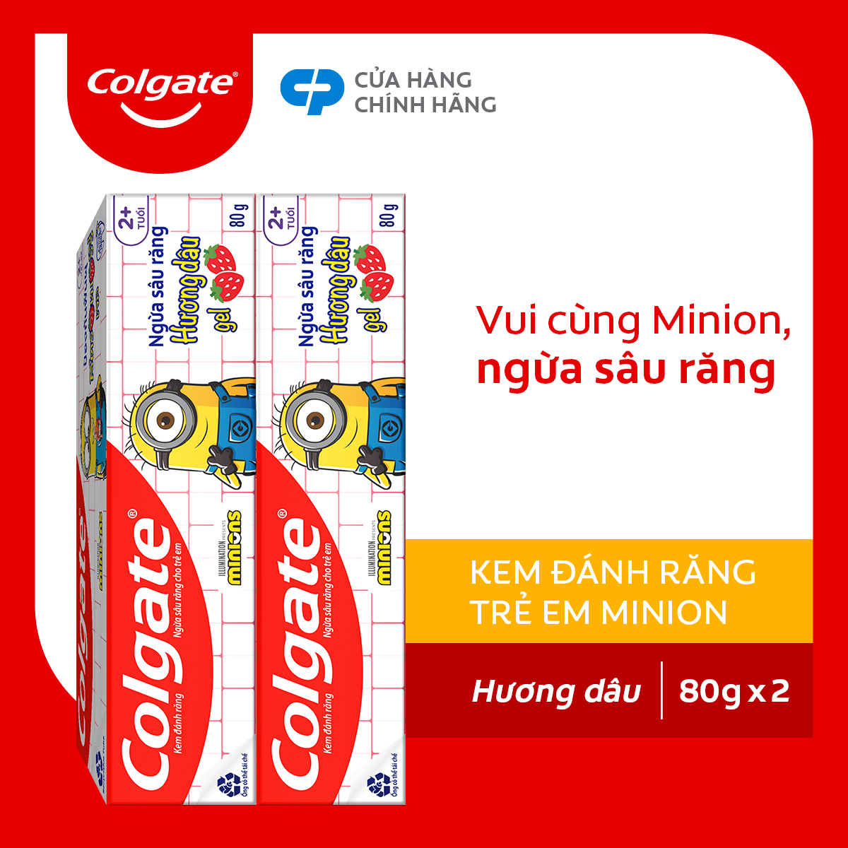 Bộ 2 Kem đánh răng Colgate Minion cho trẻ em hương dâu 80g/tuýp