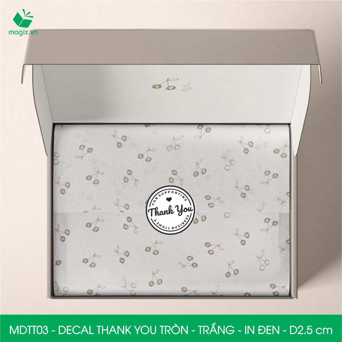 MDTT03 - D2.5cm - 50 Sticker Thank you, decal Thank you tròn dán hộp carton, tem cám ơn, nhãn dán cảm ơn trang trí gói hàng