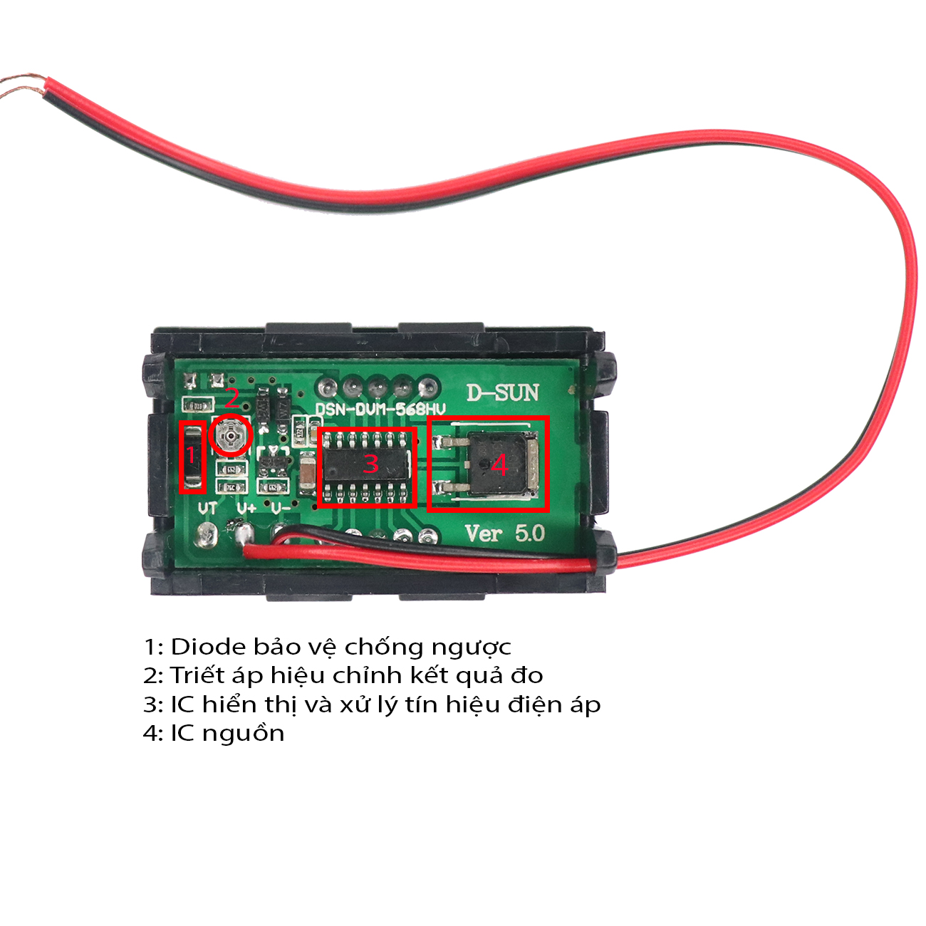 Mô tả sản phẩm Đồng Hồ Vôn Kế Điện Tử Mini Một Chiều DC Kỹ Thuật Số Đo Và Hiển Thị Điện Áp Từ 5-120VDC 0.56 Inch