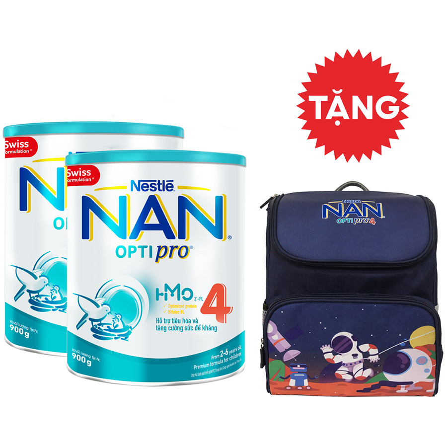 Combo 2 lon sữa bột Nestlé NAN OPTIPRO  4 HMO lon 900g + Tặng Balo vũ trụ