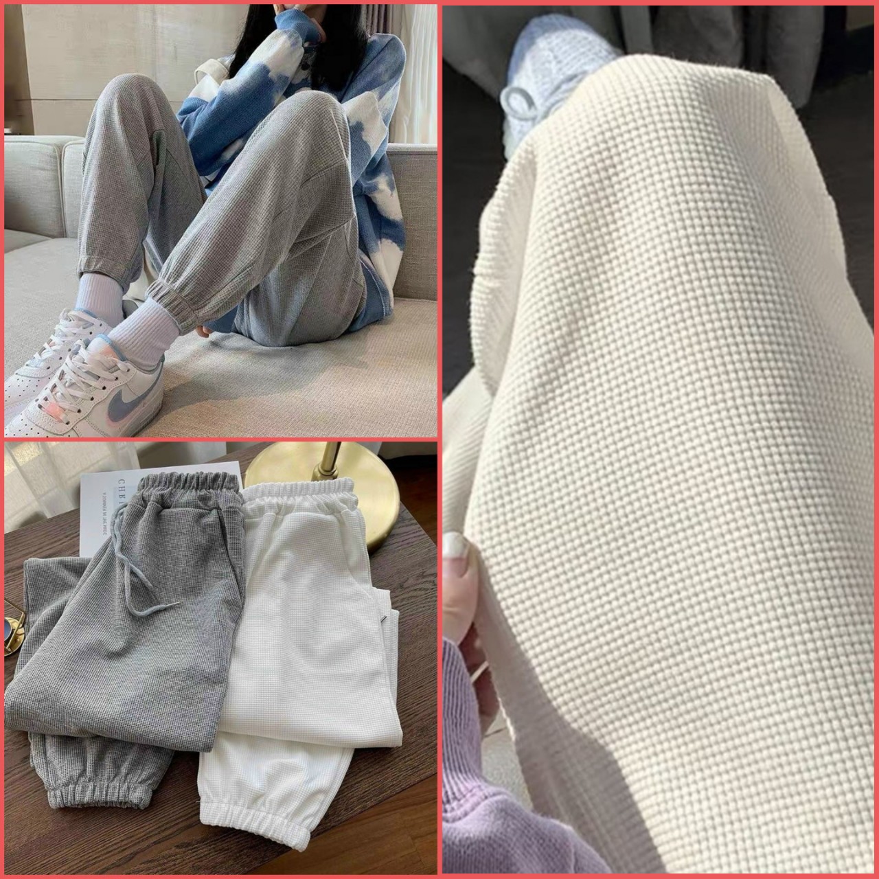 Quần jogger unisex thể thao, quần ống rộng kiểu dáng jogger mặc nhà nam nữ vải TỔ ONG 3 màu chất mềm mại