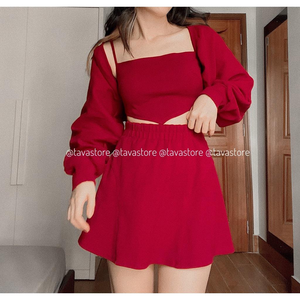 Set áo 2s + Áo khoác + Chân váy