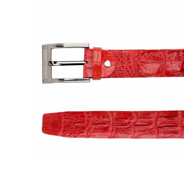 Dây nịt nam da cá sấu Huy Hoàng nguyên con 4P bát gài đầu kim màu đỏ HT4844