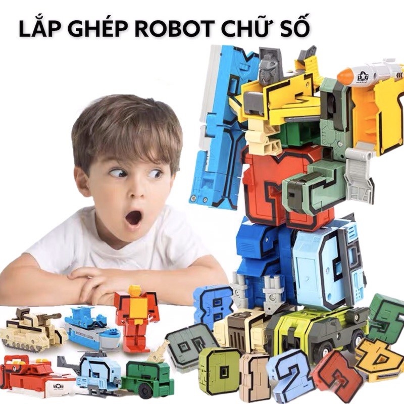 LOẠI ĐẠI SIÊU TO - Bộ lắp ghép biến hình từ chữ số thành ô tô, máy xúc, xe tăng, xe cẩu, rô bốt, có thể lắp ghép riêng từng số hoặc trọn bộ từ 0 đến 9 thành siêu nhân cực chất