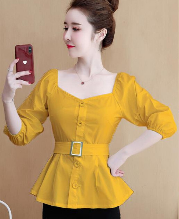 Áo peplum nữ cổ vuông tim sang trọng