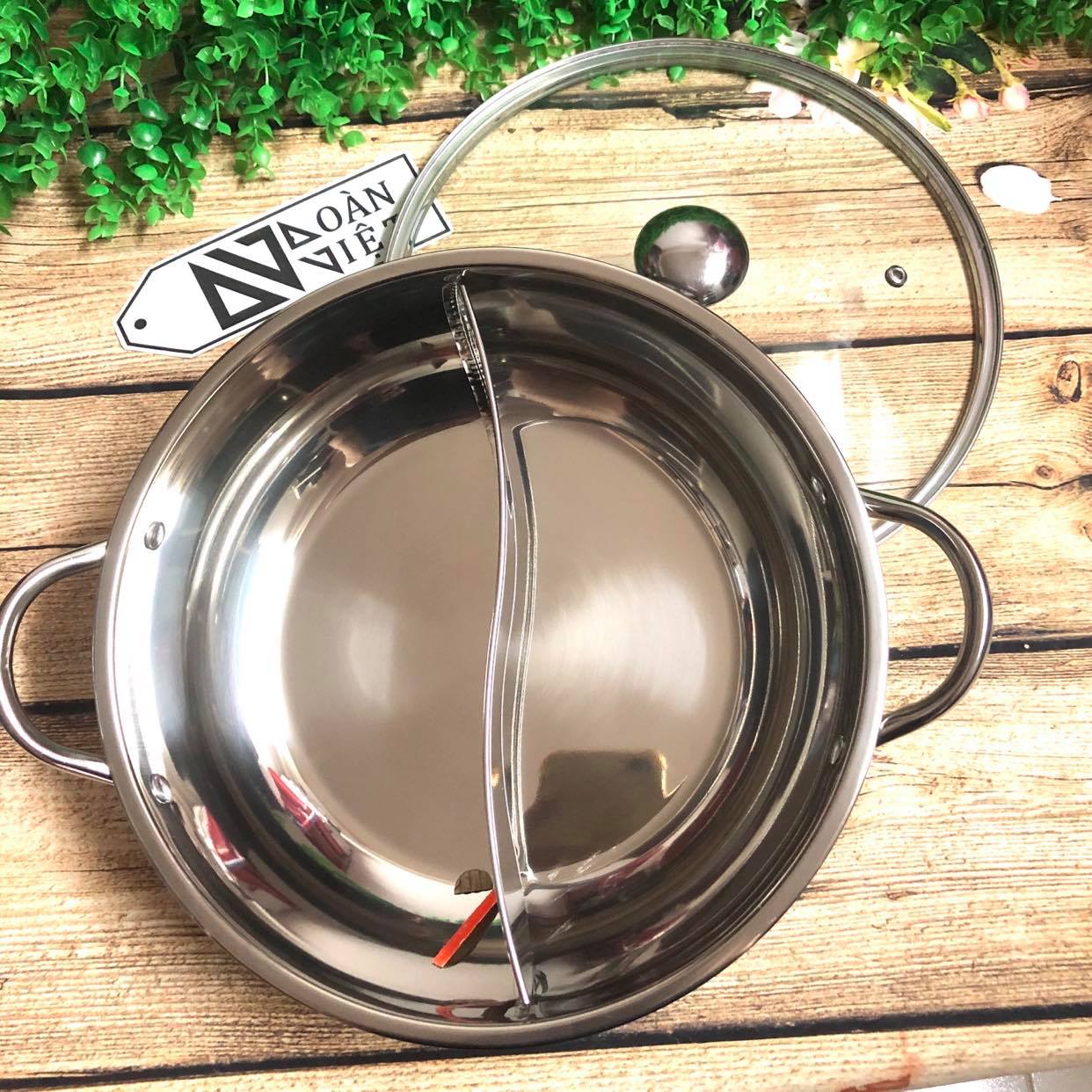 Nồi Lẩu 2 Ngăn Inox Dày Có size lớn -  Nồi Lẩu Sử Dụng Mọi Loại Bếp và Bếp từ - Dụng Cụ Nhà Bếp , Dụng Cụ Nấu Ăn