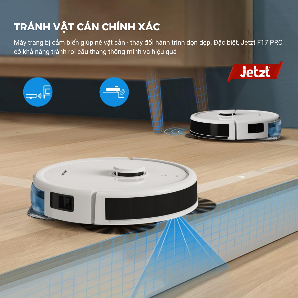 Robot lau sàn hút bụi tự làm sạch Jetzt F17 PRO - Điều khiển giọng nói thông qua app, hàng chính hãng