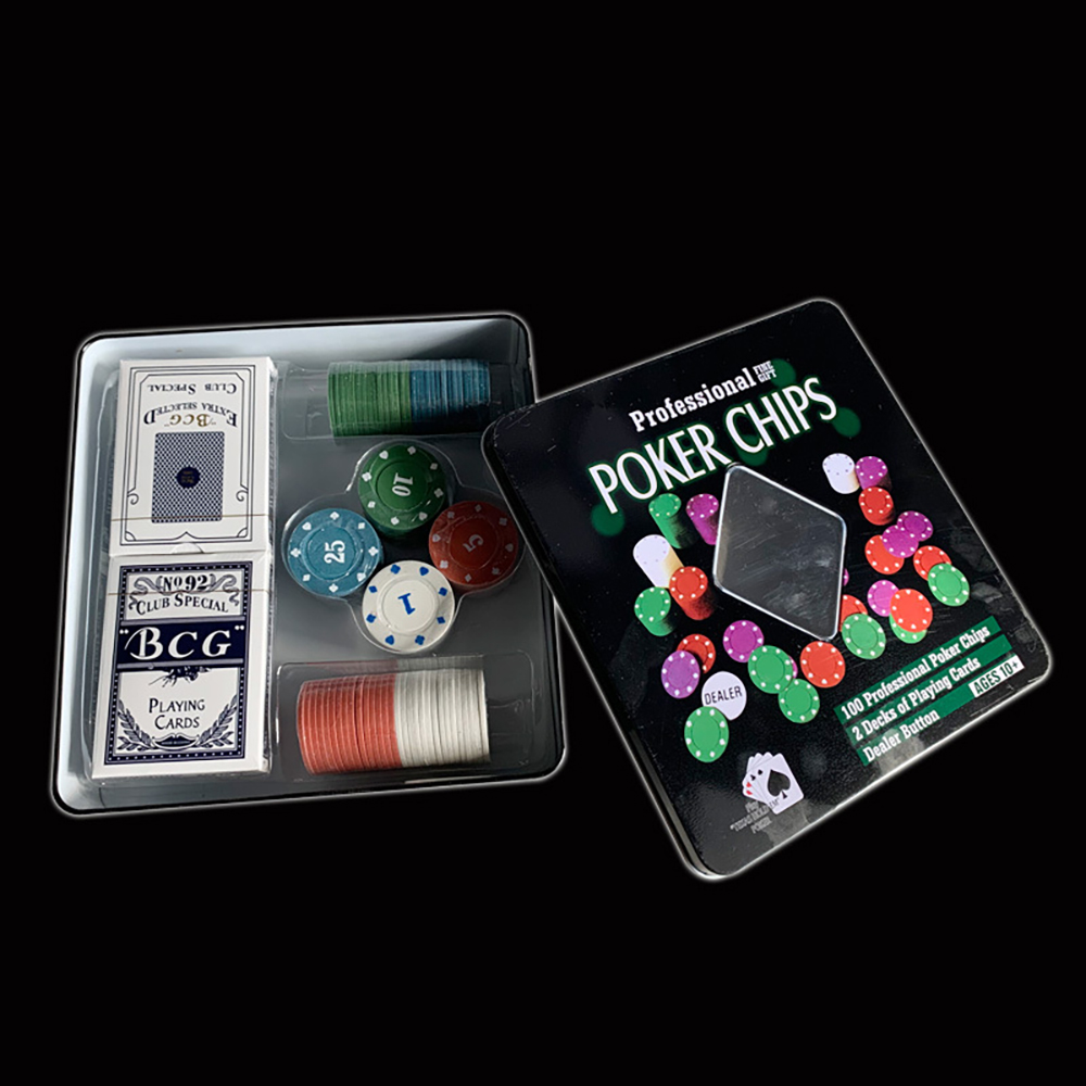 Bộ Phỉnh 100 Chip Poker Có Số Hộp Sắt Vuông Cao Cấp Texas Hold'em Blackjack Full Hộp