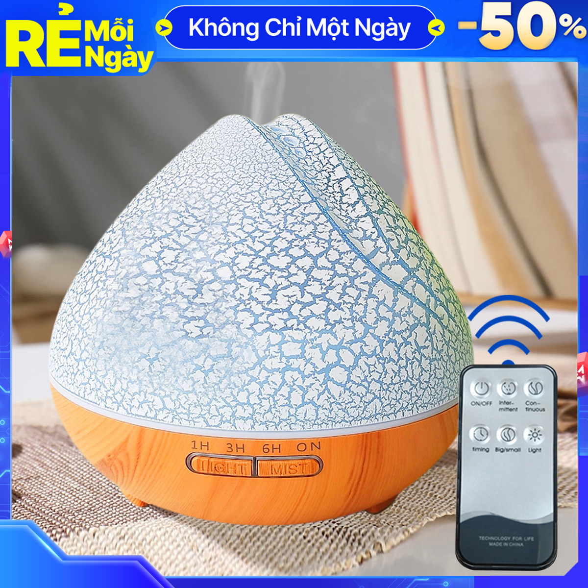 MÁY XÔNG TINH DẦU CHUYÊN DỤNG DUNG TÍCH 550ML, VÂN GỖ CAO CẤP, TÍCH HỢP ĐIỀU KHIỂN TỪ XA