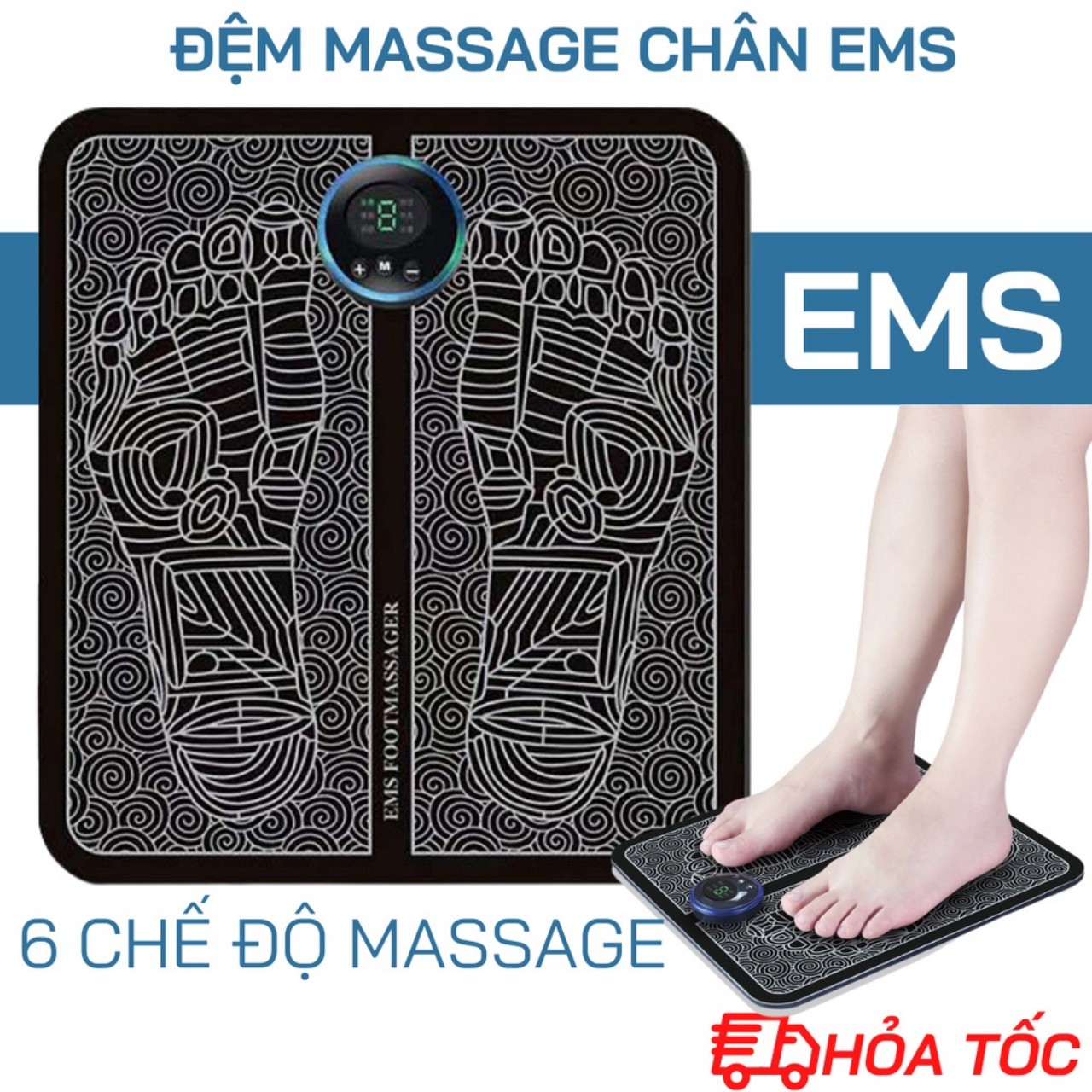 Thảm Massage Chân Xung Điện EMS LED Hiển Thị, 6 chế độ xoa bóp Bàn Chân, Giúp tuần hoàn Khí Huyết, đỡ đau Mỏi
